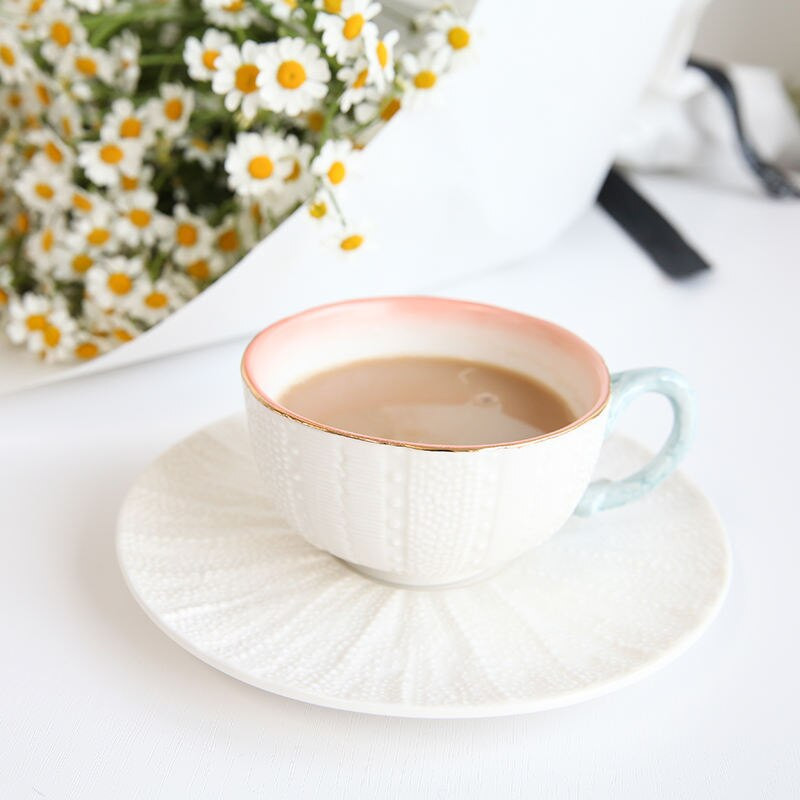 7 uncia színátmenetes kerámia kávéscsésze és csészealj készlet Porcelán teáscsésze készlet Kreatív ajándékok