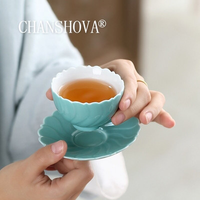 CHANSHOVA 25/60ml Kineski stil Oblik latice Mali keramički set šalica za čaj i tanjurić Set šalica za kavu Kineski porculan Posuda za čaj H459