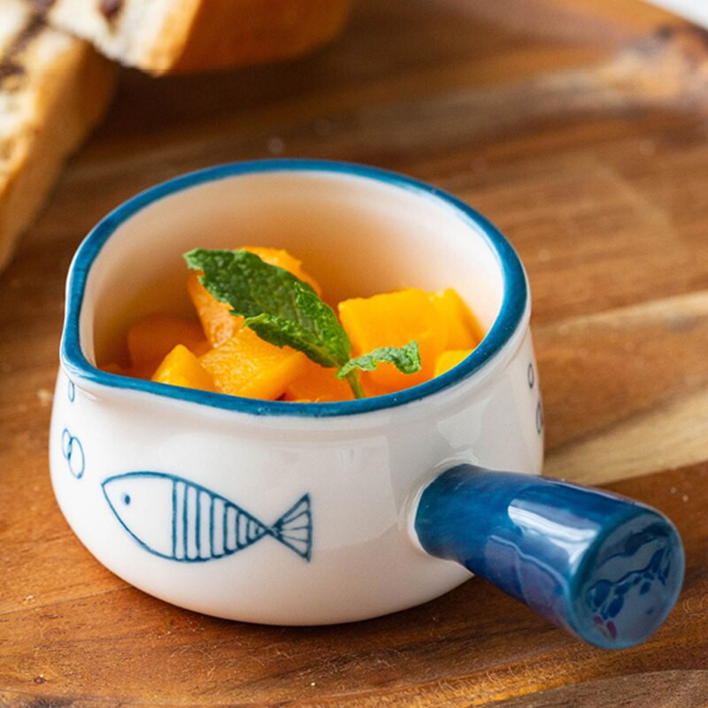 Керамична мини тенджера за мляко от чаша за кафе с дръжка Японска млечна захар ягодова тенджера за мляко цветя дизайнерска готварска печка в кухнята