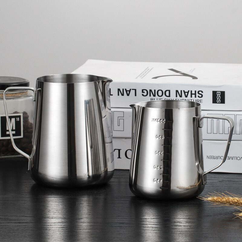 350/550/900 ml-es rozsdamentes acél tejhabosító kézműves tejeskávé-kancsó kávéfőzővel, kihúzható virágkannákkal mérőpohár bögre