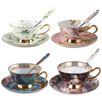 Set de cești de cafea din porțelan în stil european, din ceramică, ceai de ceai de după-amiază, farfurie, lingură, cadou de lux pentru cafenea acasă