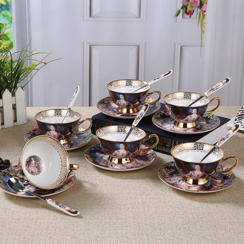 Europietiško stiliaus kaulo porcelianinių kavos puodelių rinkinys Vintažinis keramikinis popietės arbatos puodelis Lėkštė Šaukštas Prabangi dovana kavinei Parduotuvei Pagrindinis puslapis