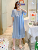 Ежедневна дамска нощница с дантела -син и розов цвят