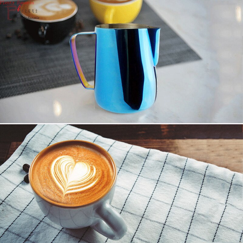 Rozsdamentes acél tejkancsó habosító kancsó hegy Húzza Virágcsésze Kávéhabosító Latte Art Habszerszám Kávéedény 350ml 600ml