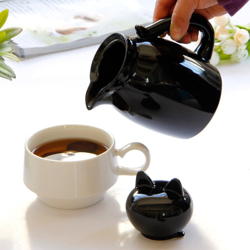 Katės keraminiai pieno ąsočiai su dangteliu Puikus animacinis pieno grietinėlės puodelis Kavos grietinėlė Latte Art ąsotis Virtuvės priedai Kavos reikmenys