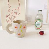 CuteLife Nordic Fehér Virág Kerámia kávéscsésze Konyhai Tej Tea Italkészlet Reggeli Csésze Porcelán Vintage Párajándékok Aranyos bögre