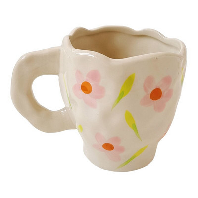 CuteLife Nordic Fehér Virág Kerámia kávéscsésze Konyhai Tej Tea Italkészlet Reggeli Csésze Porcelán Vintage Párajándékok Aranyos bögre