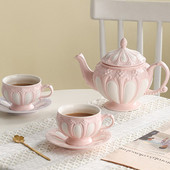 Set de ceai de ceai cu mâner decorativ de nuntă, sculptat în stil nordic, din ceramică albă.