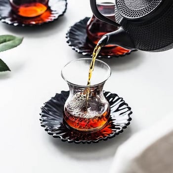 PASABAHCE Турция Комплект чаши и чинийки за черен чай Water Drop Cafe Bohea Teacup Espresso Coffee Tray Kit Топлоустойчива стъклена чаша