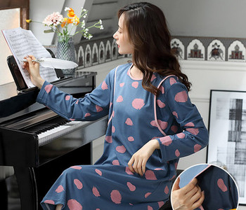 Нов модел дамска нощница с дълъг ръкав за кърмачки