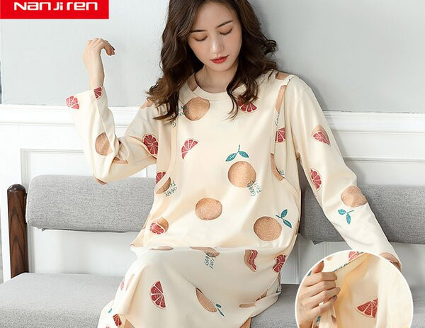 Нов модел дамска нощница с дълъг ръкав за кърмачки