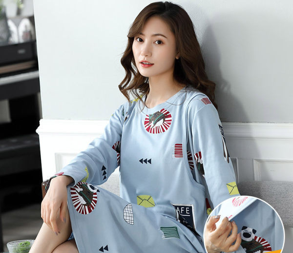 Нов модел дамска нощница с дълъг ръкав за кърмачки