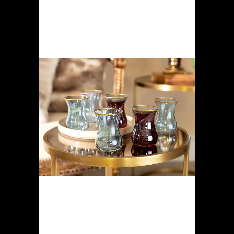 Turkiškos arbatos puodelių rinkinys iš 6 plonų juosmens aukštos kokybės stiklinių turkiškos arbatos stiklinių ir 6 stiklinių rinkinys šešiems asmenims