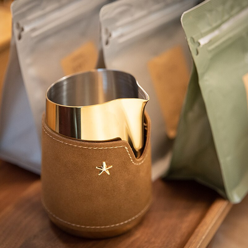 Fogantyú nélküli tejhabosító kancsó rozsdamentes acél bőr 420 ml kávés csésze eszpresszó Latte Art cappuccino kancsó Barista eszközök