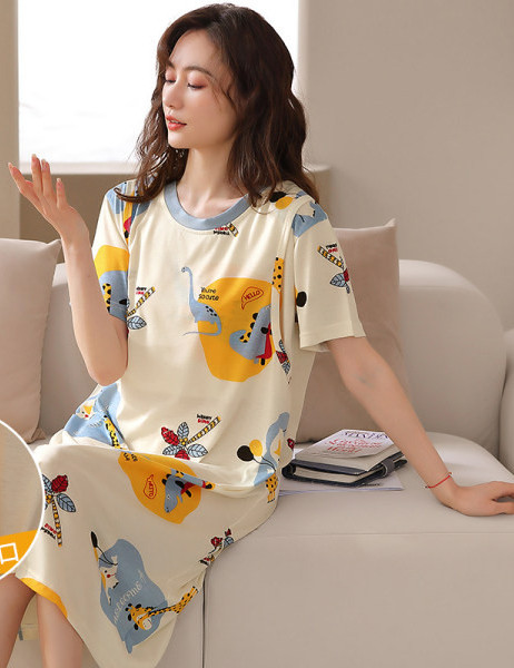 Дамска нощница с обло деколте и къс ръкав за кърмачки