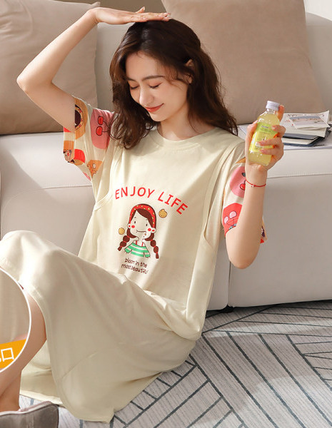 Дамска нощница с обло деколте и къс ръкав за кърмачки