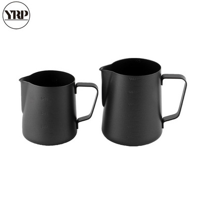 YRPS nerūdijančio plieno pieno ąsotis pieno putų plakiklis juodas ąsotis Espresso kavos barista įrankiai Craft Cream Latte puodelis pieno puodelis su svarstyklėmis