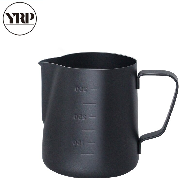 YRPCulcică de lapte din oțel inoxidabil Spumator de lapte ulcior negru Espresso Cafea Instrumente de barista Cramă de artizanat Cupă cu lapte Cana de lapte cu cântare