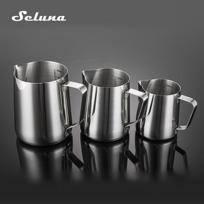 Nerūdijančio plieno Latte Art ąsotis pieno putų ąsotis Espreso kavos puodelis Barista Cappuccino įrankiai 350 600 ml su skalės matavimu
