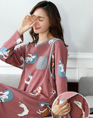 Cămașă de noapte de damă cu mâneci lungi pentru mamele care alăptează