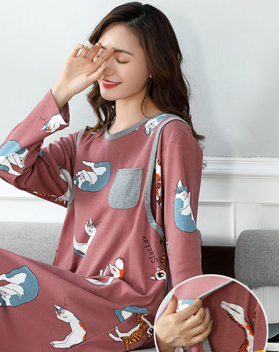 Cămașă de noapte de damă cu mâneci lungi pentru mamele care alăptează