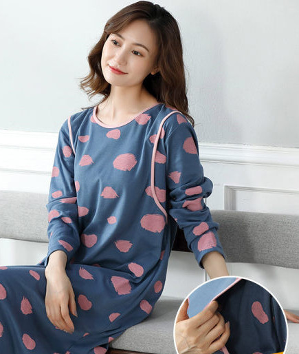 Cămașă de noapte de damă cu mâneci lungi pentru mamele care alăptează