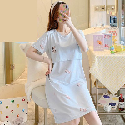 Нов модел дамска нощница с овално деколте и къс ръкав за кърмачки 