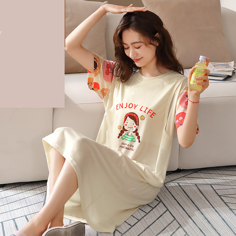 Нов модел дамска нощница с овално деколте и къс ръкав за кърмачки 