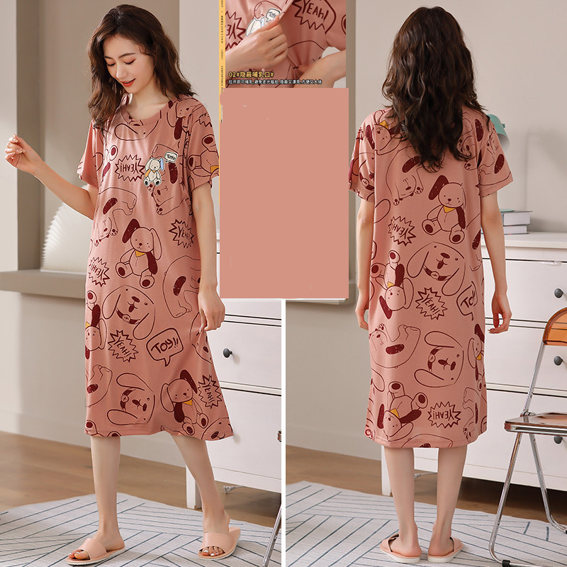 Нов модел дамска нощница с овално деколте и къс ръкав за кърмачки 