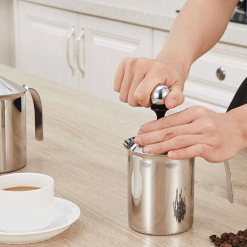 400 ml rankinis pieno putų plakiklis Japoniško stiliaus dvigubas sietelis Rankinis pieno putų plakiklis Kavos reikmenys Nerūdijančio plieno pieno putų plakiklio įrankiai