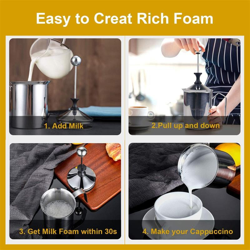Spumant manual de lapte de 400 ml, în stil japonez, sită dublă Spumant manual de lapte, consumabile de cafea, unelte pentru spumatul de lapte din oțel inoxidabil