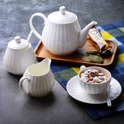 Plain White Bone China Cafe Sugar Bowl kreminė valtis, Moliūgų kūrybiškas dizainas, Cafe Pieno ąsotis, Pieno ąsotis, Kavos priedai