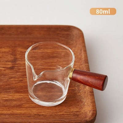 Fa nyelű mini kávés tejkancsó kis üvegpohár Japán stílusú szószcsészék Evőeszközök Tejkancsó Otthoni Konyha Kávéeszközök