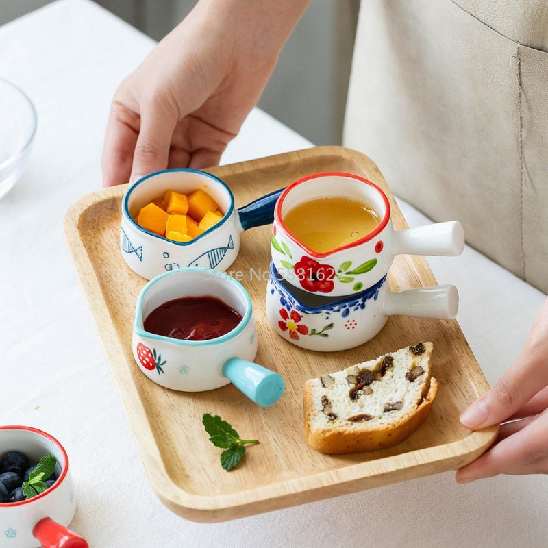 Keraminis mini pieno puodelis su rankena Japoniško pieno putojimo ąsočiai Kavos cukraus pieno puodas Braškių gėlių raštas virtuvės indai