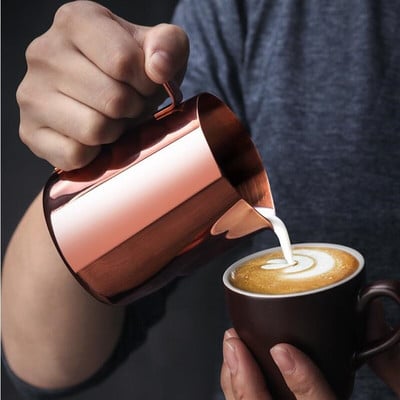 Kávés tejkancsó 300 Szemcsés rozsdamentes acél habosító kancsó Húzó virágcsésze Espresso habosítók bögre Kávé Barista Eszközök