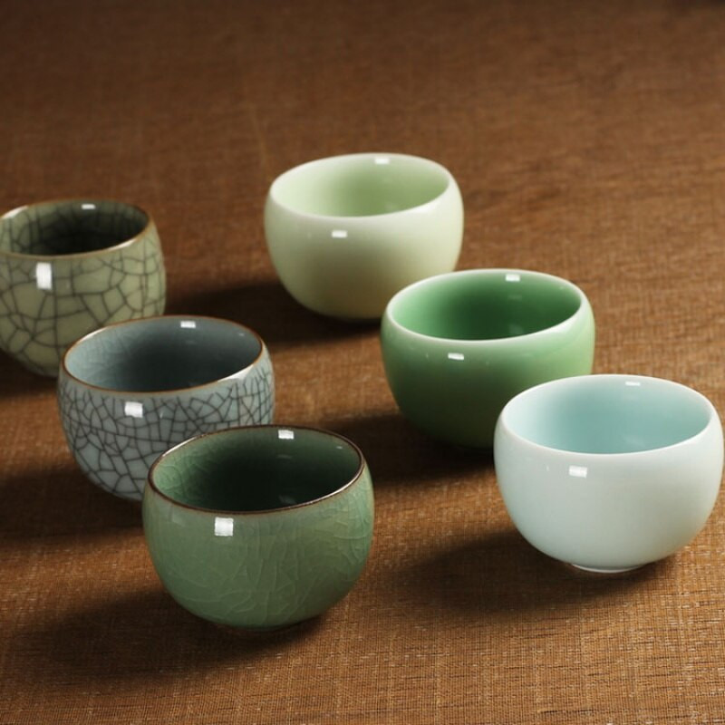 |Celadon Arbatos Puodelis Mažas Arbatos Puodelis Apvalus būgno puodelis Kung Fu arbatos indai Namų apyvokos puodelis mažas arbatos dubuo