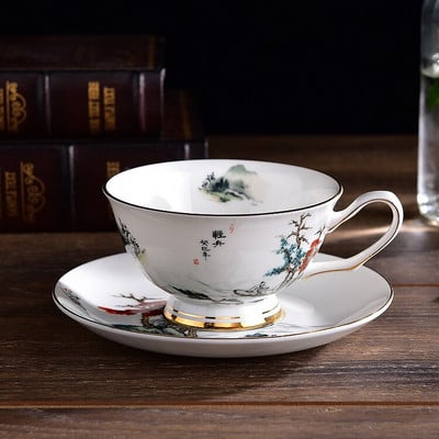 Arbatos puodelių rinkinys Kinų menas Tapyba Rytų kultūra Kavos drabužiai Bone China kavos rinkiniai Prabangios dovanos ir lėkštės