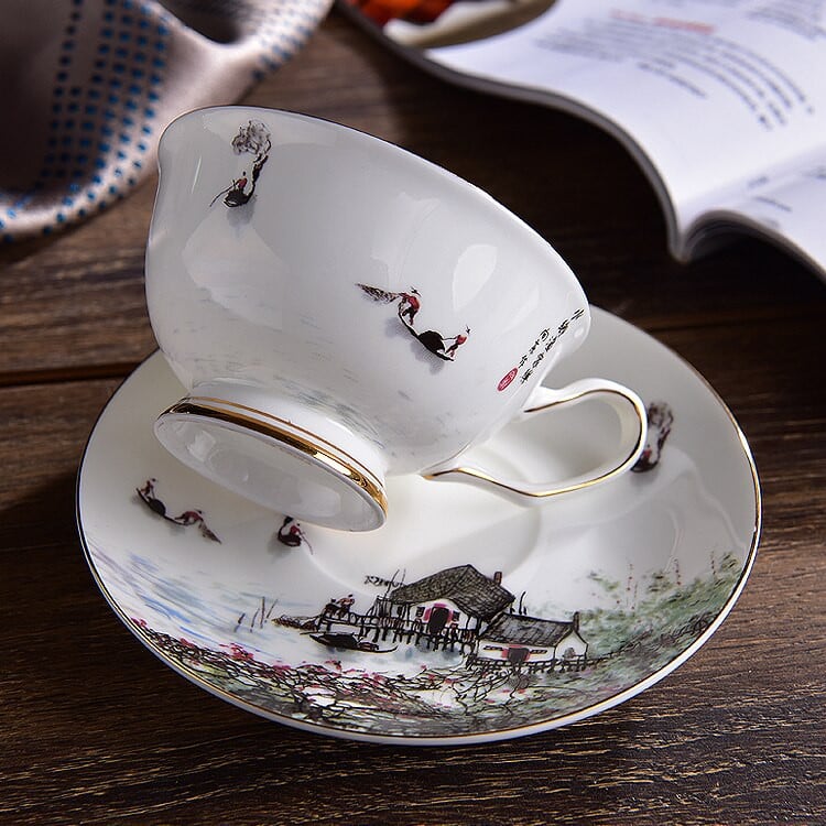 Arbatos puodelių rinkinys Kinų menas Tapyba Rytų kultūra Kavos drabužiai Bone China kavos rinkiniai Prabangios dovanos ir lėkštės