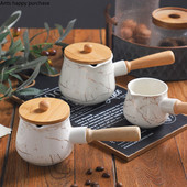 Balto aukso rašto keraminis pieno ąsotis medinė rankena Kavos pieno puodas Kavos reikmenys Kavos priedai Stalinis pieno ąsotis su mediniu dangteliu