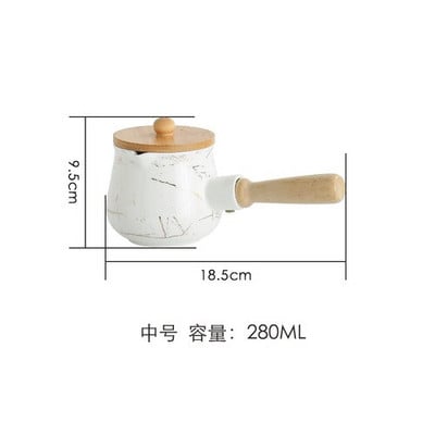 Balto aukso rašto keraminis pieno ąsotis medinė rankena Kavos pieno puodas Kavos reikmenys Kavos priedai Stalinis pieno ąsotis su mediniu dangteliu