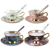 Európai stílusú csont porcelán kávéscsésze készlet Vintage kerámia délutáni tea csészealj kanál Luxus ajándék kávézóba, boltba