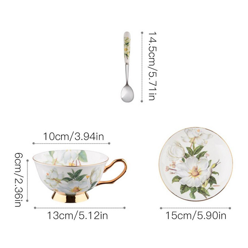 Európai stílusú csont porcelán kávéscsésze készlet Vintage kerámia délutáni tea csészealj kanál Luxus ajándék kávézóba, boltba