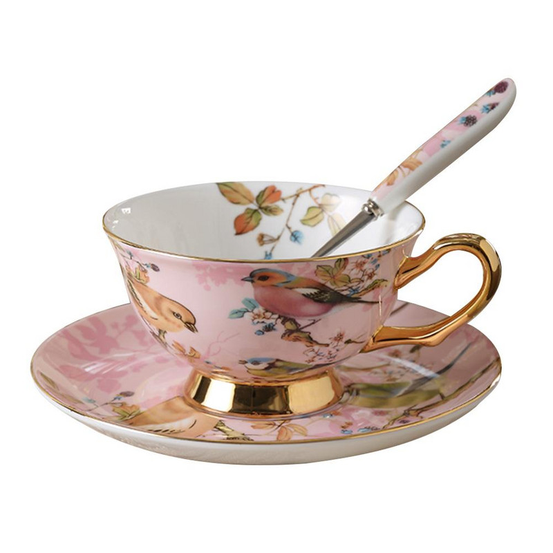 Európai stílusú csont porcelán kávéscsésze készlet Vintage kerámia délutáni tea csészealj kanál Luxus ajándék kávézóba, boltba