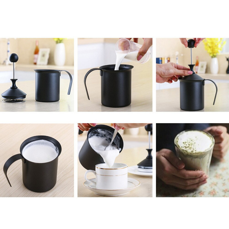 Spumă dublă din oțel inoxidabil Spumă manuală Ustensile de cafea pentru Cappuccino Latte (400cc)