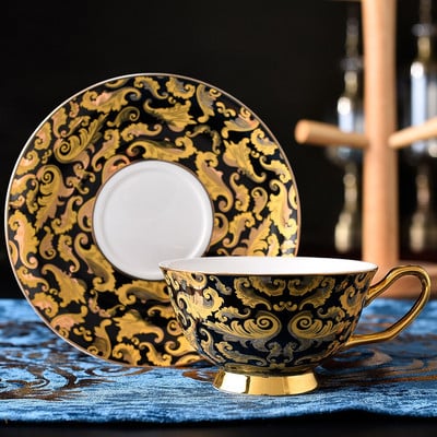 Produktai Grade Fine Bone China puodelis su Gold Line specialiu arbatos puodeliu Keraminis kavos puodelis ir lėkštė Europos stiliaus puodelių rinkinys kaws