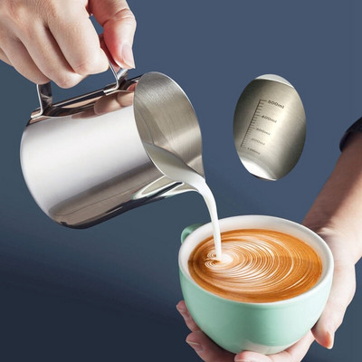 Oală de cafea din oțel inoxidabil, ulcioare pentru lapte, ceașcă cu spumă cu bifă pentru prepararea accesoriilor de cafea cu lapte 350ML/600Ml
