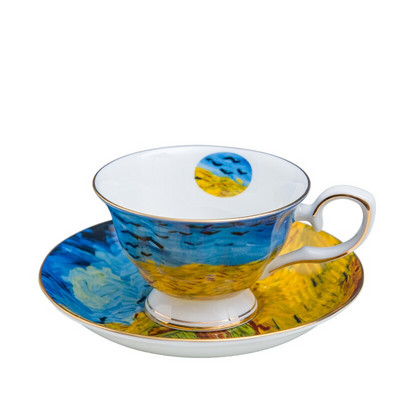 kaulinio porceliano kavos rinkinys lėkštė Van Gogh tapybos arbatos rinkinys keramikinis ir verslo kavos puodelis ir lėkštė