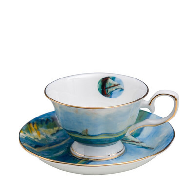 kaulinio porceliano kavos rinkinys lėkštė Van Gogh tapybos arbatos rinkinys keramikinis ir verslo kavos puodelis ir lėkštė