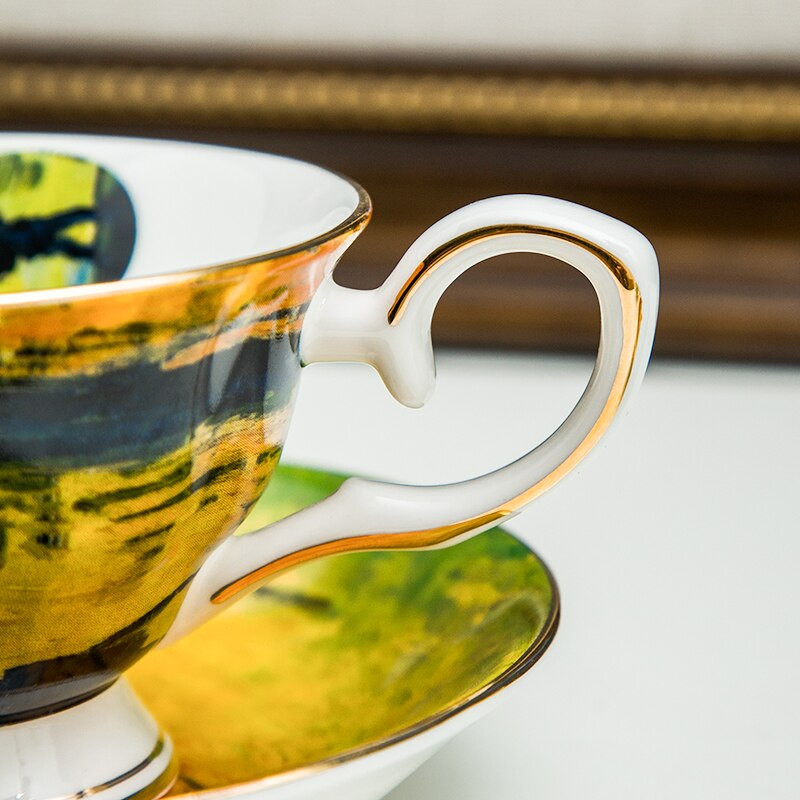 kaulinio porceliano kavos rinkinys lėkštė Van Gogh tapybos arbatos rinkinys keramikinis ir verslo kavos puodelis ir lėkštė