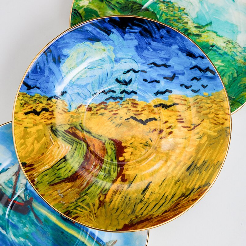 kaulinio porceliano kavos rinkinys lėkštė Van Gogh tapybos arbatos rinkinys keramikinis ir verslo kavos puodelis ir lėkštė